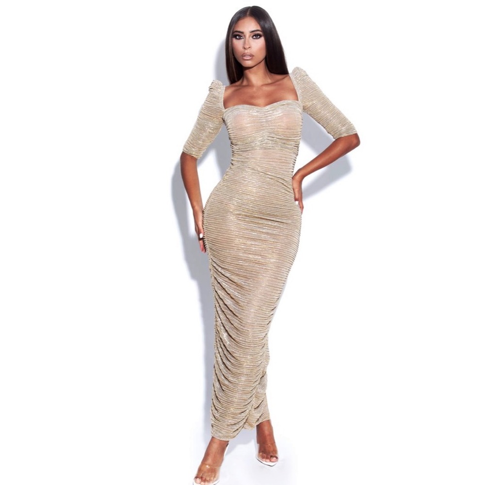 Miss Circle Gold Ruched Maxi Dress - Picture 3 of 10